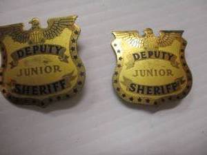lot 80 image: 2-Vintage Junior Deputy Sheriff Pinback Metal Badges