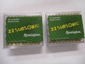 lot 84 image: 2-Plastic Boxes Of Remington Subsonic 22-Long Rifle Hollow Point Cartridges-100-Per Box.