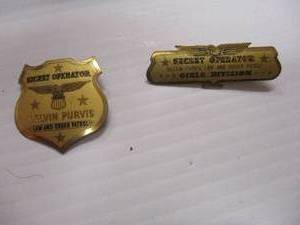lot 86 image: 2-Vintage Badges-1 Secret Operator Melvin Purvis Law And Order Patrol -And 1-Secret Operator Girls Division- Pinback Metal Badge.