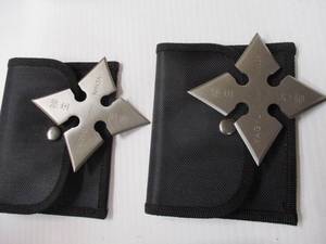 lot 87 image: 2- Perfect Point #JL-SS2, 3-34,  4-point Stainless Steel Throwing Stars In Nylon Case With Belt Loop