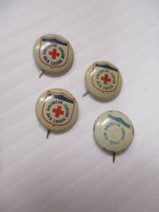 lot 95 image: 4-Vintage-American Junior Red Cross Pinback Buttons, 3-Red,Blue and White- And 1-Blue & White