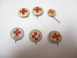 lot 116 image: 6-Vintage Vintage Red Cross Pinback Pins Buttons