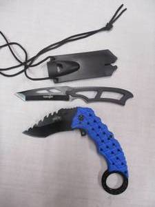 lot 151 image: 2-knifes. 1-SS-Survivor HK-656, Tanto Blade Tactical Neck Knife With Sheath, And 1-Master USA MU-A057 3in Spring Assisted Knife