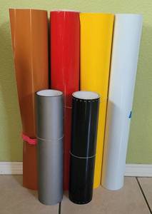 lot 19 image: LOT OF 6 VINYL ROLLS IN ASSORTED COLORS AND SIZES AS SHOWN.