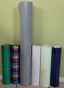lot 21 image: LOT OF 6 VINYL ROLLS IN ASSORTED COLORS AND SIZES AS SHOWN.