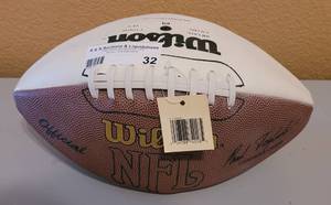 lot 32 image: WILSON F1192R NFL AUTOGRAPH FOOTBALL WITH TAG AS SHOWN.