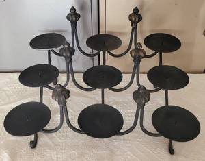 lot 37 image: 9-CANDLE WROUGHT IRON HOLDER IN STYLE SHOWN. APPROX. 21 W X 6.5 D X 12.5 H.