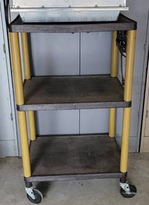 lot 52 image: 3-TIER UTILITY ROLLING CART WITH ELECTRICAL OUTLET AS SHOWN.