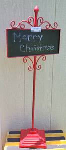 lot 65 image: WROUGHT IRON FRAME DECORATIVE CHALKBOARD SIGN IN STYLE AND COLOR AS SHOWN.