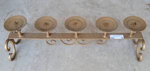 lot 70 image: WROUGHT IRON HORIZONTAL 5 ARM CANDLE HOLDER WITH SPIKE IN DESIGN AS SHOWN.