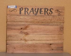 lot 75 image: NEW, THE SPRING SHOP PRAYERS WOOD PHOTO HOLDER WITH CLIPS AS SHOWN.