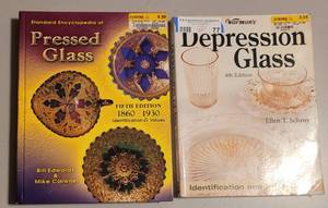 lot 77 image: (1) PRESSED AND (1) DEPRESSION GLASS PRICE GUIDE BOOKS AS SHOWN. (SOLD 2 X THE MONEY)