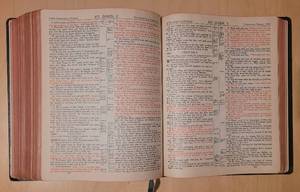 lot 104 image: VINTAGE COPYRIGHT 1955 NEW STANDARD REFERENCE BIBLE BY HERTEL AS SHOWN.