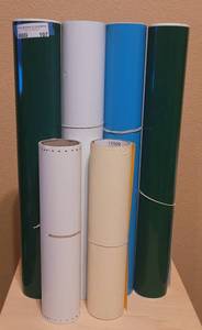 lot 107 image: LOT OF 6 VINYL ROLLS IN ASSORTED COLORS AND SIZES AS SHOWN.