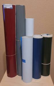 lot 108 image: LOT OF 6 VINYL ROLLS IN ASSORTED COLORS AND SIZES AS SHOWN.