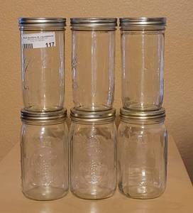 lot 117 image: LOT OF 6 ASSORTED CANNING JARS AS SHOWN.