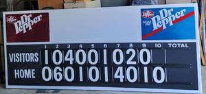 lot 60 image: RARE HARD TO FIND HUGE VINTAGE 1980S DR. PEPPER SCOREBOARD WITH SUGAR FREE DR. PEPPER LOGO IN EXCELLENT CONDITION FOR ITS AGE AS SHOWN. PLEASE READ FULL DESCRIPTION