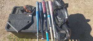 lot 54 image: Baseball glove, bats, homeplate and carry bag