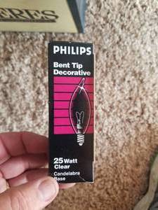 lot 111 image: Selection of Philips 25 watt clear candelabra light bulbs -  DIFFERENT LOCATION - Pickup 011722