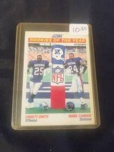 lot 89 image: Score - Emmitt Smith and Mark Carrier rookies of the year card