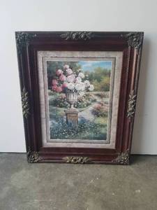 lot 97 image: Framed artwork of flowers