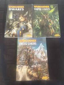 lot 196 image: Selection of 3 Warhammer gaming guides - Dwarfs, Vampire Counts, and Orcs & Goblins