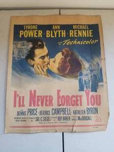 lot 240 image: Vintage Movie poster from 1951 - Ill Never Forget You - 14 x 17