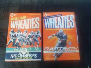 lot 242 image: Lot of 2 empty Dallas Cowboy & Emmitt Smith Wheaties boxes
