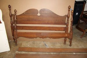 lot 18 image: Mission Style Twin Size Headboard, Footboard (Part is missing)  and Side Boards, see pictures