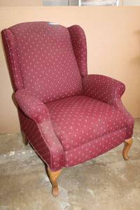 lot 16 image: Reclining Armchair by Action Industries with Cabriole Legs and Wine Colored Upholstery