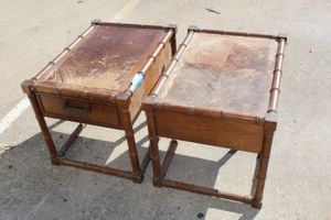 lot 43 image: Pair of Side Tables with Bamboo Style Edges, Tops need Refinished, solid Frames
