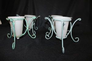 lot 109 image: Set of 4 Wire and Frosted Glass Votive Holders PROCEEDS FROM THIS ITEM GOES TO SHARE-FEST TEXAS