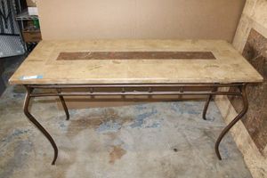 lot 40 image: Tessellated Stone Top Entryway Table with Bronze Metal Base (52 x 20 x 29Tall) PROCEEDS FROM THIS ITEM GOES TO SHARE-FEST TEXAS