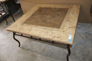lot 38 image: Tessellated Stone Top Coffee Table with Bronze Metal Base (40 Square x 18.5Tall) PROCEEDS FROM THIS ITEM GOES TO SHARE-FEST TEXAS