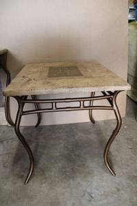 lot 39 image: Tessellated Stone Top Side Table with Bronze Metal Base (24 x 28 x 24Tall) PROCEEDS FROM THIS ITEM GOES TO SHARE-FEST TEXAS