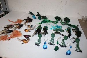 lot 90 image: Peacock Feather and Bird Tree Decorations