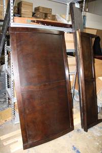 lot 97 image: Queen Size Sleigh Bed Frame with Headboard, Footboard and 1 Side Boards, Dark Brown Finish