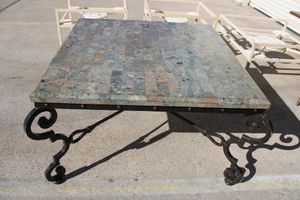 lot 145 image: Green Tessellated Tile Square Cocktail Table (40 Square, Leg Frame is 44 Square) with Cast Iron Base Model # 96251 PROCEEDS FROM THIS ITEM GOES TO SHARE-FEST TEXAS