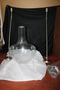 lot 150 image: Kohler Clear Seeded Blown Glass Chandelier Model 42141NICS (Globe measures 16 Across , Pendant 35 Long) PROCEEDS FROM THIS ITEM GOES TO SHARE-FEST TEXAS