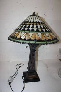 lot 151 image: Tiffany Style Lamp Color Creations Timeless Serenity, Green and Brown Design PROCEEDS FROM THIS ITEM GOES TO SHARE-FEST TEXAS