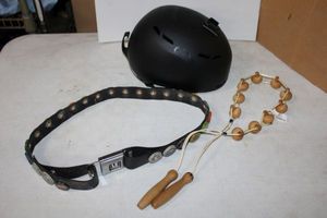 lot 181 image: Handheld Massage Roller, Collectors Seatbelt with Vintage Bottlecaps, and Giro Softshell Construction Helmet