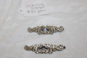 lot 206 image: Sterling silver and crystal barrettes with C-closure style clasps. Marked Sterling