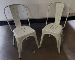 lot 13 image: Pair of Distressed Metal Dining Chairs - Cream