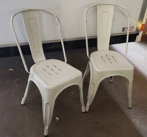 lot 14 image: Pair of Distressed Metal Dining Chairs - Cream