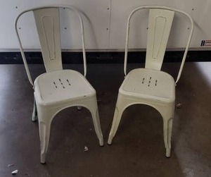 lot 15 image: Pair of Distressed Metal Dining Chairs - Cream