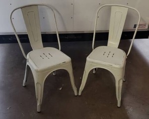 lot 16 image: Pair of Distressed Metal Dining Chairs - Cream