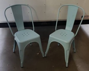 lot 17 image: Pair of Distressed Metal Dining Chairs - Light Blue