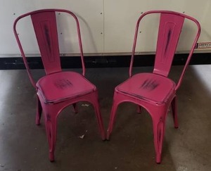 lot 18 image: Pair of Distressed Metal Dining Chairs - Pink
