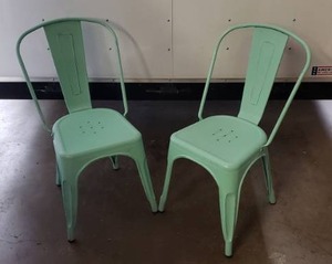 lot 19 image: Pair of Distressed Metal Dining Chairs - Mint Green