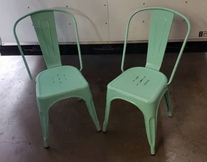 lot 20 image: Pair of Distressed Metal Dining Chairs - Mint Green